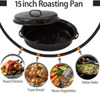 15"Oval Roasting Pan With Lid Small Chicken Roaster With 13.7in Inner Diameter Enamel Steel Roasting Pot Suitable for Outdoors Family Dinnerhigh Temperature Resistance Holiday Gifts