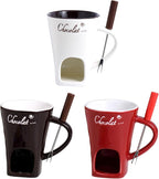 Ceramic Fondue Pot Set, Chocolate Mug With Forks, Perfect For Butter And Cheese Melting,Multipurpose,Personal Cheese Melting Cup