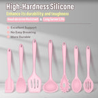 E-far Silicone Cooking Utensils Set, 7-Piece Pink Heat Resistant Kitchen Utensils Set, Kitchen Nonstick Tools Spatula Ladle Spoon Pasta Server for Non-stick Cookware, Non-Toxic & Dishwasher safe