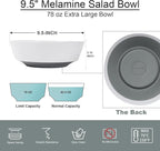 Webbylee 9.5" Melamine Serving Bowl -78oz Durable Large Bowl for Mixing Fruit, Pasta, Salad, and Soup - An Ideal Housewarming Gift White & Grey