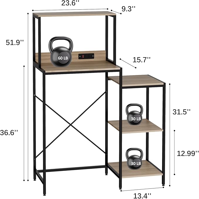 Mini Fridge and Microwave Stand over Refrigerator Storage Shelf with Power Outlet, 5 Tiers Adjustable Bakers Rack Cabinet Coffee Bar Appliance Storage Organizer for Dorm Office Kitchen, Gray