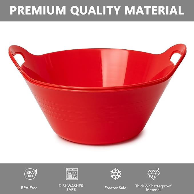 Tiawudi 4 Pack Snack Bowls (4.9L Large), Plastic Serving Bowls for Party, Large Bowls with Handles for Kitchen, Fruit, Cereal, Candy, Salad and Chip, Microwave Safe