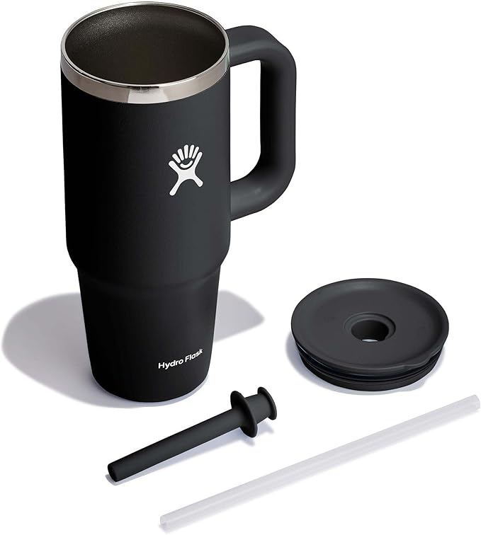 Hydro Flask 24 Oz Travel Tumbler with Handle, Lid and Straw - Insulated Stainless Steel in Black