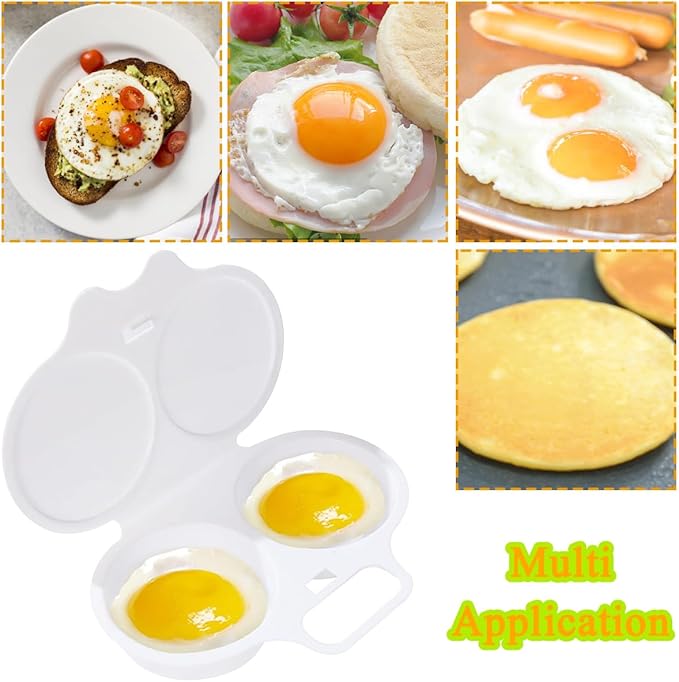 2 PACK White Egg Poacher, 2 Cavity Nonstick Poached Egg Maker With Lid, Double Drain Poached Egg Cups, Egg Poacher Microwave Egg Cooker, Kitchen Cooking Gadgets
