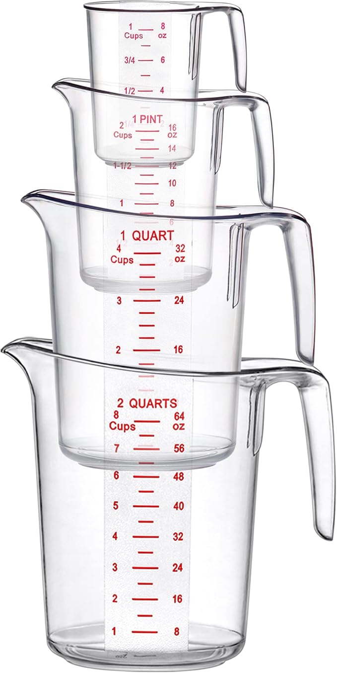 Amazing Abby - Melissa - Unbreakable Plastic Measuring Cups (4-Piece Set), Food-Grade Measuring Jugs, 1/2/4/8-Cup Capacity, Stackable and Dishwasher-Safe, Great for Oil, Vinegar, Flour, More