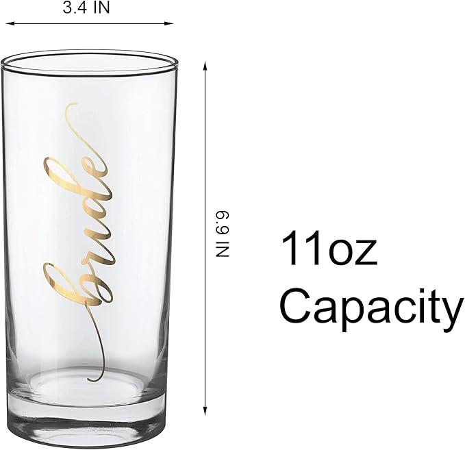 LADY&HOME Bachelorette Party Decorations Highball Glasses,13oz Tall Glass Cups,Bridesmaid Gifts Bridal Shower Gifts Gold Embossed,1 Count(Bride)