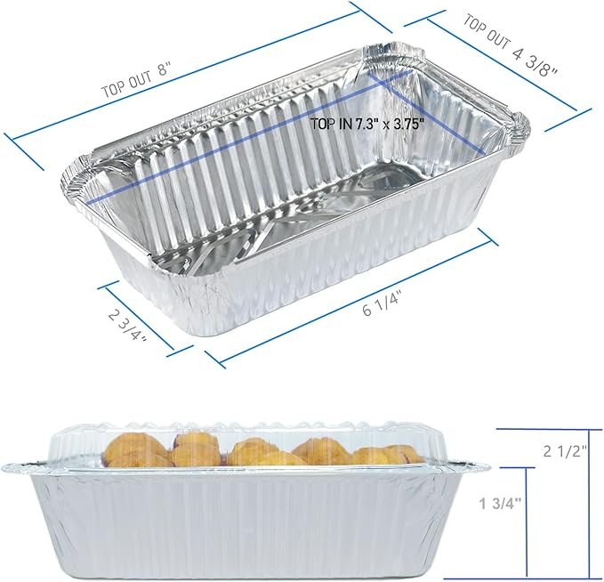 Disposable Loaf Pan with Lid for Baking - 1.5 Lb Disposable Bread Pans - Meatloaf Pans – 50 Aluminum Foil Pans and 50 Clear Lids - Perfect for Baking Cakes, Bread, Meatloaf…