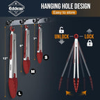 Tongs For Cooking - 7",9" and 12 inch Kitchen Tong with Silicone Tip,Heat Resistant 600 Degrees Metal Locking Tongs - for cooking,Salad and Barbecue,Red Set of 3