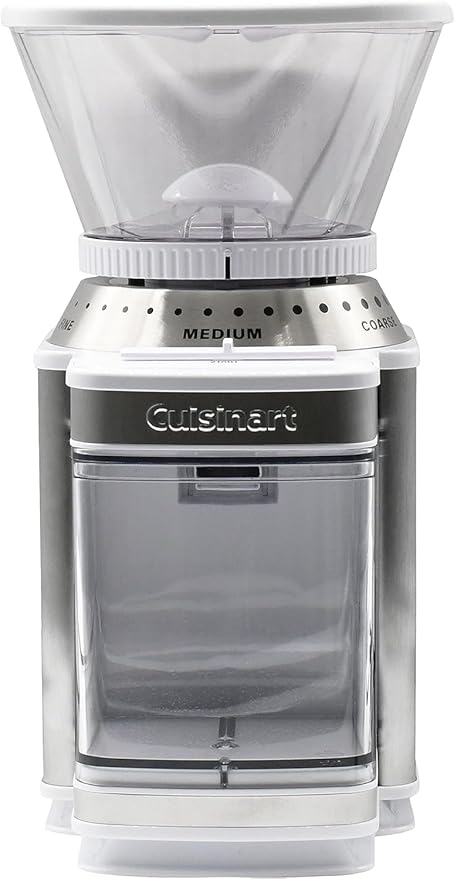 Cuisinart Coffee Grinder, Electric One-Touch Automatic Burr Coffee Grinder with 18-Position Grind Selector, Cup Size Selector for 4 – 18 Cups, White Stainless Steel