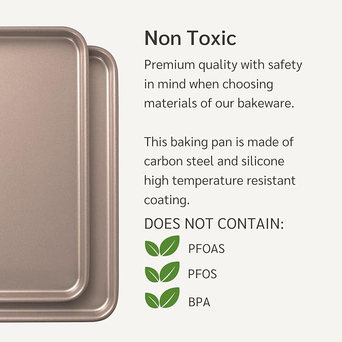 Nonstick 15x10 inch Baking Sheet Set of 2 | PFOA & BPA Free Non Toxic Carbon Steel 10x15 inches Cookie Sheets | Best Non stick Oven Cooking Pans & Jelly Roll Pan | Best Nontoxic Baking Trays