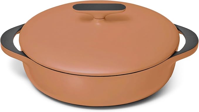 Caraway Enameled Cast Iron Braiser - 3.5 qt Braiser Pan - 3 Layer Enamel Coating - No Seasoning Required - Compatible With All Stovetops - Oven Safe - Free From Forever Chemicals - Rust