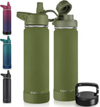 CIVAGO 22 oz Insulated Water Bottle With Straw, Stainless Steel Sports Water Flask Cup with 3 Lids (Straw, Portable Spout and Handle Lid), Double Walled Travel Thermal Canteen Mug, Army Green