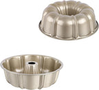 E-far 2 Packs Tube Cake Pan, 10 Inch Nonstick Fluted Pan for Baking Pound Cake, Heavy Duty Carbon Steel Round Baking Mold, Easy Release & Easy to Clean, 10 Cup, Champagne Gold