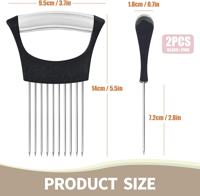 2PCs Stainless Steel Onion Slicer Holder, Onion Cutter Holder for Slicing of Onions,Tomatoes,Avocados,Eggs and Other Vegetables,KItchen Utensils (Pink & Black)