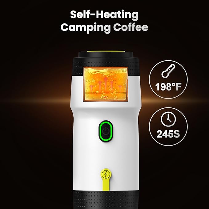 Portable Espresso Machine,Travel Coffee Maker for Camping, Car Coffee Maker Self-Heating with USB-DC,3-in-1 Extraction of 8g Ground Coffee & NS Capsule for Hiking,Office,RV(White)