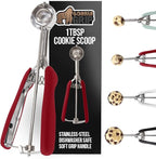 GORILLA GRIP Stainless Steel Cookie Scoop for Baking, 1 TBSP, Multipurpose Melon Baller, Meatball Spring Scoops, Perfect Portion Sizes, Easy Food Release, Scooper Size 60, BPA-Free Kitchen Tool, Red