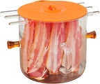 Microwave Bacon Cooker, 2 in-1 Glass Cooking Pot, Microwavable Bacon Grill with Silicone Lid, Grease Easy Clean