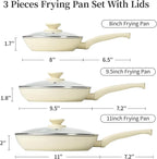 Granite Nonstick Cookware Set - 3 Pcs Induction Skillets, Egg & Omelette Frying Pans with Lids, Healthy, No Toxic, PFOA Free