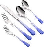 20-Piece White and Blue Silverware Set for 4, 18/0 Stainless Steel Flatware Cutlery Utensils Set, Includes Dinner Knives, Forks, Spoons, Salad Forks, Teaspoons, Dishwasher Safe