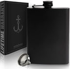 Hip Flask for Liquor for Men and for Women - Stainless Steel Flask - Drinking Flask for Whiskey Alcohol includes flask funnel (Leakproof, Rustproof, 8 ounce, All Black)