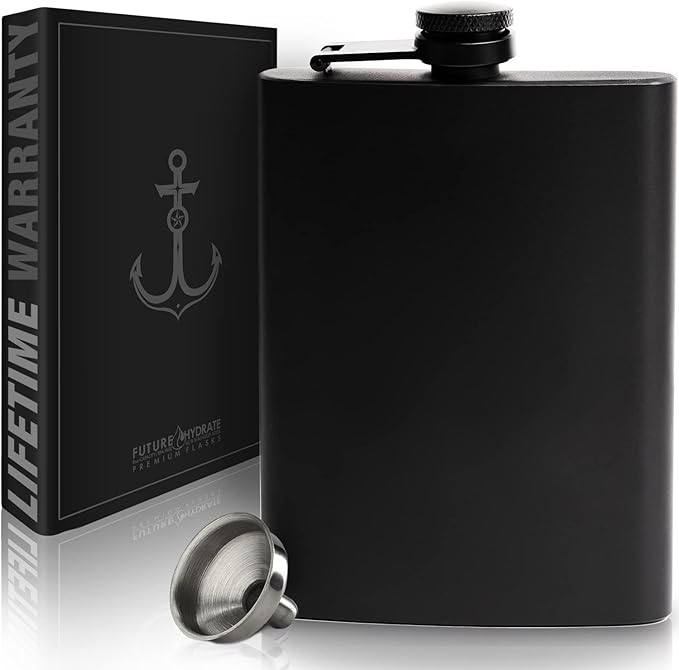 Hip Flask for Liquor for Men and for Women - Stainless Steel Flask - Drinking Flask for Whiskey Alcohol includes flask funnel (Leakproof, Rustproof, 8 ounce, All Black)