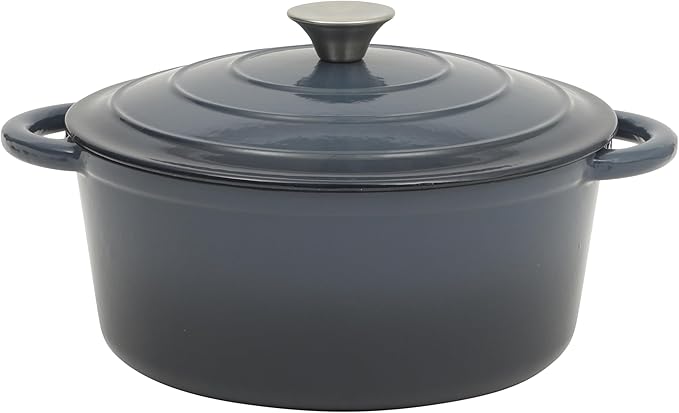 Gibson Home Addlestone 5 Qt Enameled Cast Iron Dutch Oven Pot with Lid – Round, Oven Safe to 500°F, Ideal for Bread Baking & Stews - Gradient Navy Blue