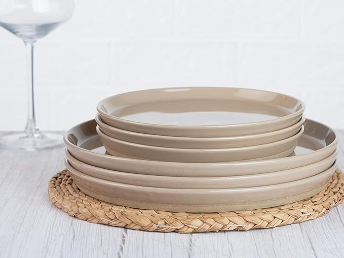 famiware Saturn 6 Pieces Dinner Plates, 10.5 inch Plate Set, Scratch Resistant, Stoneware Dinnerware, Kitchen Modern Rustic Serving Dishes, Brown