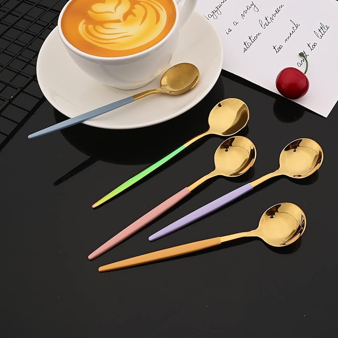 JASHII Flatware Set 24 Piece, Stainless Steel Silverware Set, Macaron Small Fresh Color Cutlery Set, Modern Elegant Tableware Set for Party, Christmas, Dinner (Yellow Gold)