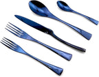 JASHII Luxury Jubilee Blue Flatware Set 20-Piece Iridescent Silverware Sets Replace Black Mirror Polished, 18/10 Stainless Steel Utensils For 4,Dinner Knife Fork Salad Fork w/DINNER COFFEE Spoon