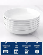 Y YHY Pasta Bowls, 30oz Salad Bowls White Soup Bowls Large Pasta Serving Bowl Porcelain Pasta Plates Wide and Shallow Bowls Set of 6 Microwave Dishwasher Safe Valentines Day Gift