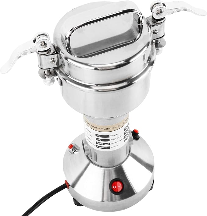 High Speed 150g Electric Grain Mill Grinder Powder Machine Spice Herb Grinder 850W 70-300 Mesh 28000RPM Stainless Steel Commercial Grade for Kitchen Herb Spice Pepper Coffee (150g)