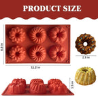 2PCS Mini Bundt Cake Silicone Pans, 6-Cavity Fluted Tube Cake Mold, Nonstick Baking Mold for Cupcake, Donut, Jelly, Brownie