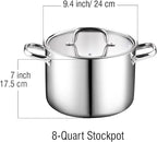 Cook N Home Stainless Steel Stockpot 8 Quart, Tri-Ply Clad Soup Pot with Glass Lid, Induction Compatible, Heavy Duty Canning Pot, Dishwasher Oven Safe, Silver