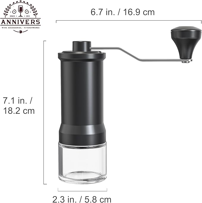 Manual Coffee Grinder Hand Coffee Bean Grinder Burr Grinder, Adjustable Coarseness Ceramic Burr Glass Jar Stainless Steel Crank Brush, for Espresso French Press Drip, Moulin à Café Manuel