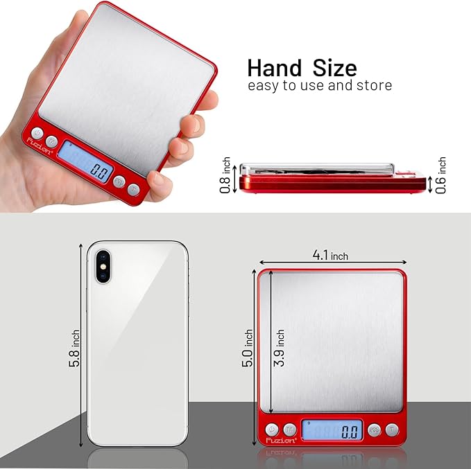 Fuzion Digital Scale .1 Gram Accuracy, 3000g Mini Food Scales for Herb, Spice, Jewelry, Gold, Small Food Scale - Weight Gram and Oz