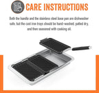 Yukon Glory Sear 'N Serve Cast Iron Grill Pan Set, 3 Cast Iron Grill Baskets with Serving Tray & Clip-On Handle, for Stovetop or Outdoor Grills