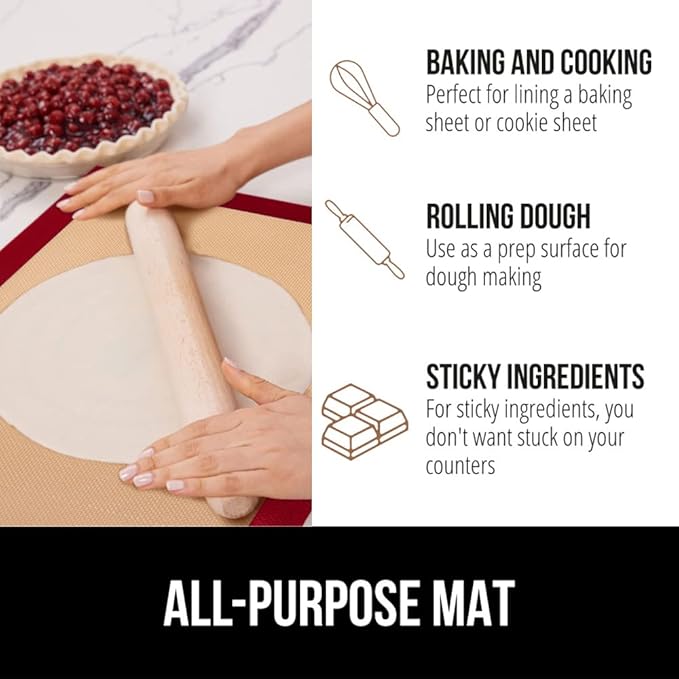 GORILLA GRIP Reusable Nonstick Silicone Baking Mat, 2 Pack, BPA-Free Oven Safe Food Liner, For Cookie Sheets, Toaster Ovens, Easy Clean Pastry Mats, Kitchen Essential, 11.75x8.25, Quarter Sheet, Red