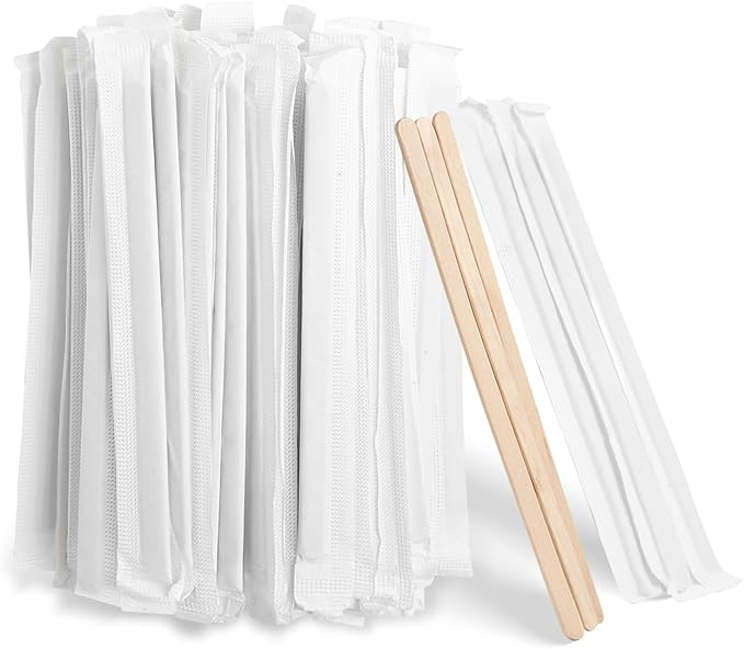 210PCS Wooden Coffee Stirrers, Individually Wrapped, Wooden Beverage Mixer, 5.5" Coffee Stir Sticks-Biodegradable Eco-Friendly Round End Disposable coffee stirrer, For Coffee, Cocktail, Hot Drinks