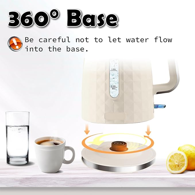1.7L Electric Kettle, Fast Boiling 1200W Hot Water Boiler, 360° Cordless Design,Electric Tea Kettle for Boiling Water Auto Shut Off Boil Dry Protection，Electric Water Kettle for Coffee Tea,Beige
