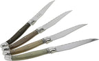 French Home Laguiole 4-Piece Steak Knife Set – Sophisticated Stainless Steel Dinner Knives with Handles of Neutral Tones & Iconic Bee Emblem – Serrated Knives for Smooth Cutting (9.25")