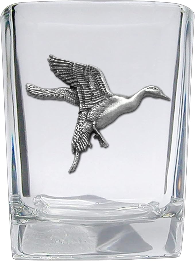 Heritage Pewter Pintail Duck Square Shot Glass | Hand-Sculpted 1.5 Ounce Shot Glass | Intricately Crafted Metal Pewter Inlay