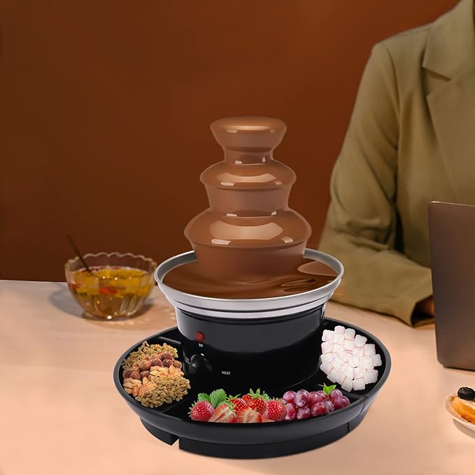 3 Tier Chocolate Fondue Fountain, 40W Stainless Steel Chocolate Fondue Fountain Machine Electirc Chocolate Fondue Set with Fruit Plate for Birthday Party Wedding Celebration