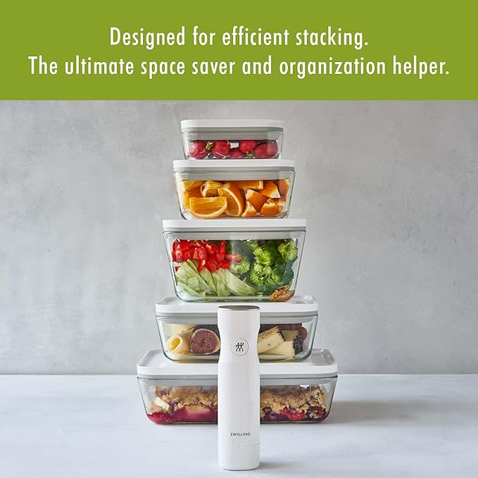 ZWILLING Fresh & Save 2-Piece Small Glass Vacuum Sealer Food Storage Containers with Airtight Lids, Meal Prep Container