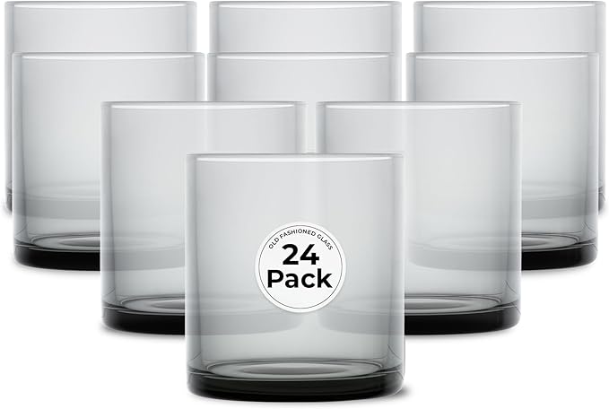 Restaurantware-Vetri 10 Ounce Old Fashioned Glasses, 24 Dishwashable Whiskey Glasses - No-Lead, Durable, Gray Glass Tumblers For Scotch, For Drinking Liquor, Cocktail, Bourbon, Cognac, And More