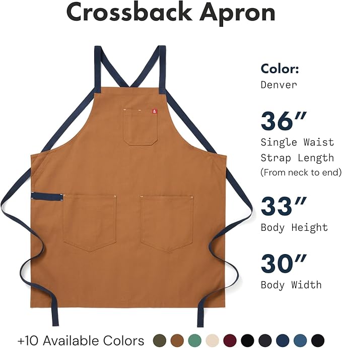 hedley & bennett Crossback Apron - Crossback Chef Apron with Pockets - 100% Cotton Canvas, 8oz - Denver Brown