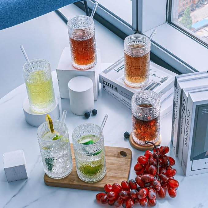 Hobnail Drinking Glasses Vintage Glassware SetVintage Glassware Set (12CLEAR-ADD STRAWS)