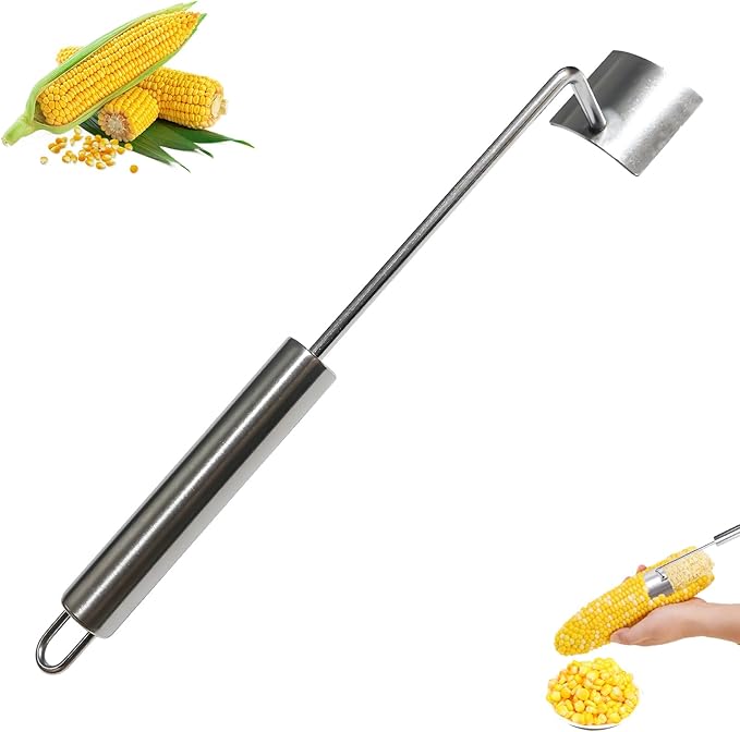 Stainless Steel Corn Peeler Tool with Long Handle - Efficient Corn Kernel Remover for Fresh or Cooked Corn - Easy Grip Cob Stripper and Shucker for Kitchen, BBQ, and Outdoor Use