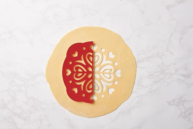 Talisman Designs Pie Top Cutter | Pie Crust Cutter | Pie Decorating Tools | Pie Pastry Baking Accessories | Stencil Crust Cutout | 10-Inch | Hearts Design | Red
