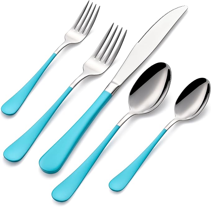 20-Pieces Blue Silverware Sets for 4,Blue Handle Stainless Steel Cutlery Set, Include Forks Spoons and Knives Set, Dishwasher Safe Utensil Sets for Home Restaurant