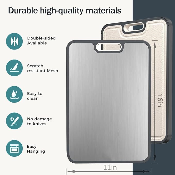 Titanium Cutting Boards for Kitchen - Double Sided Cutting Board with Juice Groove & Non-Slip Feet, Food Grade Chopping Board, Dishwasher Safe & Knife-Friendly (16"x11")